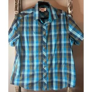 Penguin Mens Plaid Short Sleeve Button Up Casual Shirt‎ Size XL